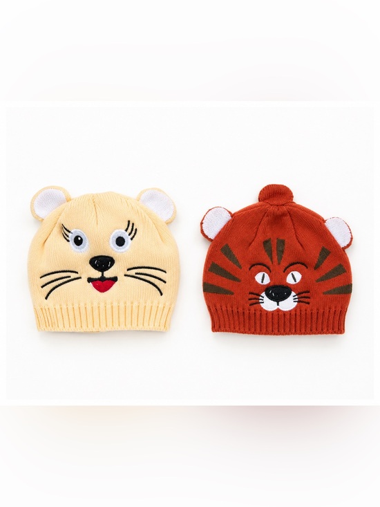 Other - 2-Pack Kids Animal Knit Beanies Tiger & Bear Hats Size 44-46cm / 17.3-18.1